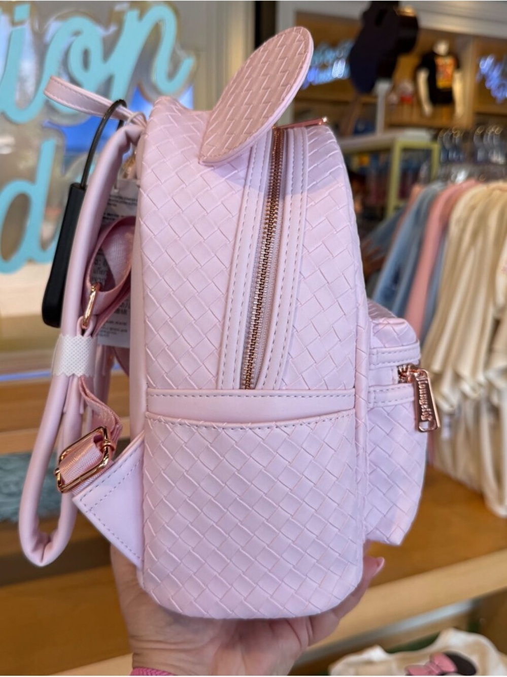 Disney Parks Loungefly Mini Backpack - Blush Pink Woven Mickey - Picture 4 of 10